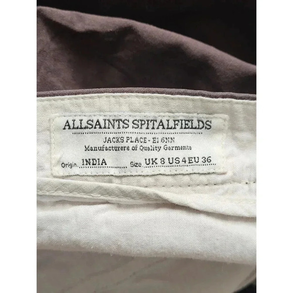 Allsaints Spitalfields Brown Slim Fit Pants Size 4 1J - Picture 5 of 6